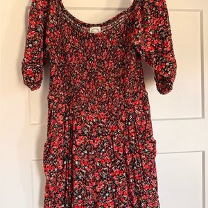Blue Rain Floral Romper- Red and Black